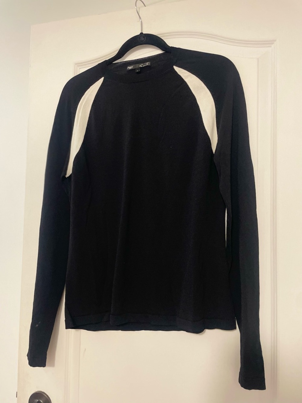 MP Black Long Sleeve Raglan Tee with Cream Shoulder Panels